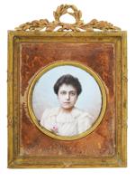 ANTIQUE FRENCH MINIATURE PORTRAIT IN GILT BRONZE FRAME