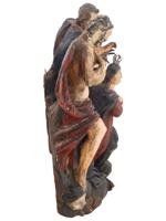 ANTIQUE WOOD SCULPTURE CORONATION OF VIRGIN MARY