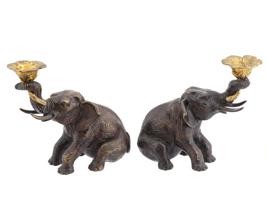 PAIR OF VINTAGE BRONZE INDIAN ELEPHANT CANDLE HOLDERS