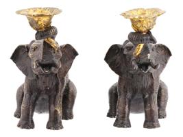 PAIR OF VINTAGE BRONZE INDIAN ELEPHANT CANDLE HOLDERS