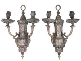 PAIR OF ANTIQUE CALDWELL SILVERED TWO ARM WALL SCONCES