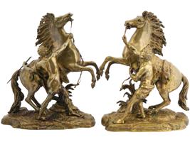 ANTIQUE FRENCH COUSTOU MARLY HORSE BRONZE FIGURES