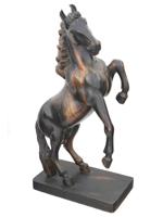 VINTAGE WOOD CARVED STATUE OF A HORSE ON ITS BACK FEET