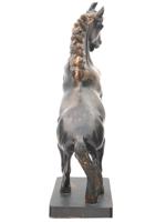 VINTAGE WOOD CARVED STATUE OF A HORSE ON ITS BACK FEET