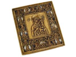 RUSSIAN BRONZE ENAMEL ICON TIKHVIN MOTHER OF GOD