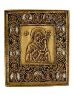 RUSSIAN BRONZE ENAMEL ICON TIKHVIN MOTHER OF GOD