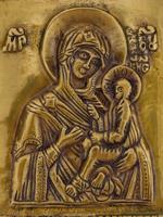 RUSSIAN BRONZE ENAMEL ICON TIKHVIN MOTHER OF GOD