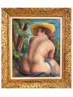 GERMAN FEMALE NUDE PORTRAIT OIL PAINTING BY EMIL GANSO