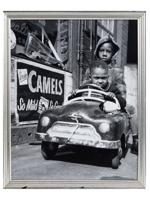 TWO KIDS IN RETRO TOY CAR SILVER GELATIN PHOTO PRINT