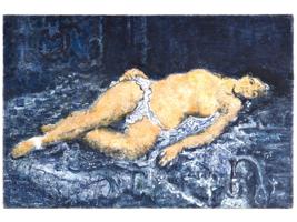 ANTIQUE NUDE ACRYLIC PAINTING SIGNED BY THE ARTIST