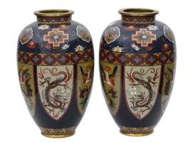 ANTIQUE JAPANESE MEIJI ERA CLOISONNE ENAMEL VASES