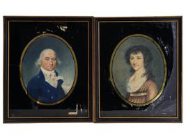 PAIR OF ANTIQUE AMERICAN PORTRAIT PAINTINGS FRAMED