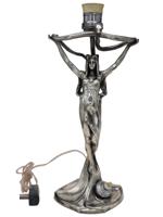 ART NOUVEAU WOMAN WITH SNAKE FIGURAL TABLE LAMP