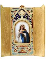 ANTIQUE MINIATURE OF VIRGIN MARY IN CLOISONNE FRAME