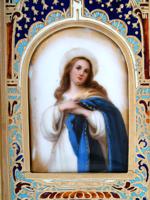 ANTIQUE MINIATURE OF VIRGIN MARY IN CLOISONNE FRAME