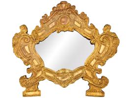 ANTIQUE 18TH C ORNATE GILT BRASS WOOD WALL MIRROR