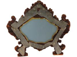 ANTIQUE 18TH C ORNATE GILT BRASS WOOD WALL MIRROR