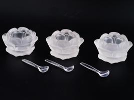 WILLIAM ADAMS FROSTED GLASS SALT CELLAR SPOONS SET