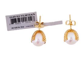 DAVID YURMAN 18K GOLD DIAMOND PEARL STUD EARRINGS