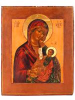 ANTIQUE RUSSIAN HAND PAINTED ICON OF MOTHER OF GOD