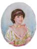 MINI OVAL LADY PORTRAIT PAINTING ON CELLULOID SIGNED PIC-0