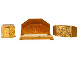 ART DECO SILVER CREST GILT BRONZE DESK WRITING SET