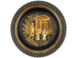 EARLY 20TH C FRENCH CHINOISERIE LACQUERED PLATE