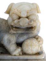 CHINESE HAND CARVED JADE FIGURE OF MALE FOO DOG