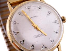 MID CENTURY BENRUS 14K GOLD DIAMOND WRIST WATCH