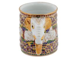 THAILAND BENJARONG PORCELAIN TEA SET W ELEPHANT HEAD
