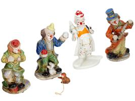 FOUR VINTAGE PORCELAIN CLOWN FIGURINES C 1980