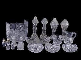 VINTAGE CUT CRYSTAL DINNERWARE AND SALT SHAKERS