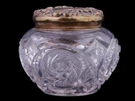 ANTIQUE STERLING SILVER AND CUT GLASS DRESSER JAR