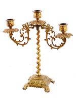 EARLY 20TH C GILT BRASS THREE LIGHT CANDELABRUM