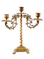 EARLY 20TH C GILT BRASS THREE LIGHT CANDELABRUM