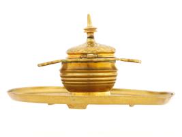 ORIENTAL TIFFANY AND CO MAKERS GILT BRASS INKWELL