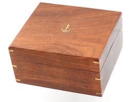 MARINE WOODEN CIGAR BOX WITH ANCHOR DESIGN ON LID