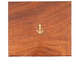 MARINE WOODEN CIGAR BOX WITH ANCHOR DESIGN ON LID