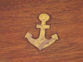 MARINE WOODEN CIGAR BOX WITH ANCHOR DESIGN ON LID