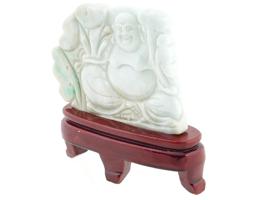 CHINESE CARVED JADE BUDDHA FIGURINE WITH WOOD STAND