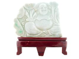 CHINESE CARVED JADE BUDDHA FIGURINE WITH WOOD STAND