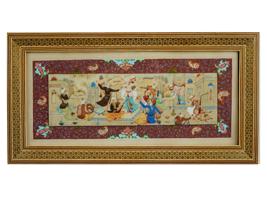 PERSIAN SURATGARI PAINTING IN MARQUETRY KHATAM FRAME