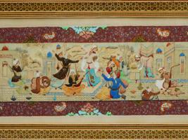 PERSIAN SURATGARI PAINTING IN MARQUETRY KHATAM FRAME