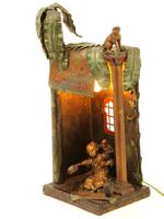 ANTIQUE AUSTRIAN BRONZE TABLE LAMP BOY WITH MONKEY