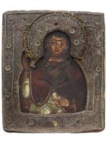 RARE ANTIQUE RUSSIAN HOLY MARTYR ICON IN BEADED FRAME