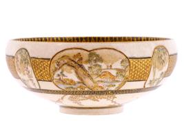 ANTIQUE JAPANESE MEIJI SATSUMA ENAMEL POTTERY BOWL