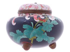 ANTIQUE MEIJI JAPANESE TRIPOD CLOISONNE ENAMEL JAR