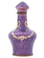 ANTIQUE PURPLE GUILLOCHE ENAMEL PERFUME BOTTLE