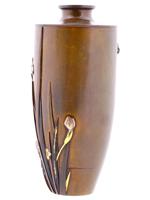 ANTIQUE MEIJI ERA JAPANESE HERON INLAID BRONZE VASE