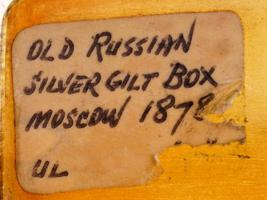 ANTIQUE 19TH C RUSSIAN GILT SILVER SNUFF BOX 1878